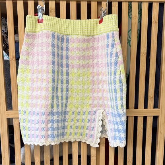 LoveShackFancy Dresses & Skirts - LoveShackFancy Pastel Plaid Knit Mini Skirt - Yellow Pink Blue